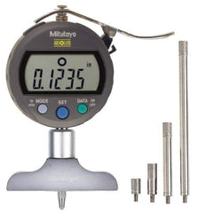 Mitutoyo - 0" to 8" Stainless Steel Electronic Depth Gage - 0.001" Accuracy, 0.01mm Resolution, 2-1/2" Base Length - USA Tool & Supply