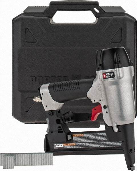 Porter-Cable - 1-1/2" Crown, 18 Gauge, 100 Staple Capacity Power Stapler - 1/4" Inlet, 70 to 120 psi Air Pressure, Includes 1/4 Fitting, Sample Staples & Carrying Case - USA Tool & Supply