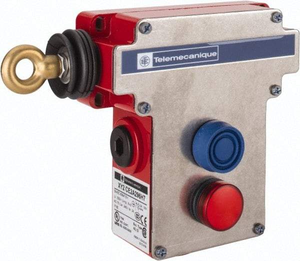 Telemecanique Sensors - 10 Amp, 2NO/2NC Configuration, Rope Operated Limit Switch - Pushbutton Reset, Rope Pull, Pilot Light Indicator, 300 VAC - USA Tool & Supply