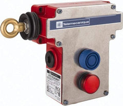 Telemecanique Sensors - 10 Amp, 2NO/2NC Configuration, Rope Operated Limit Switch - Pushbutton Reset, Rope Pull, Pilot Light Indicator, 300 VAC - USA Tool & Supply