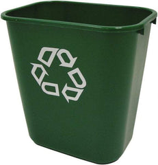 Rubbermaid - 28 Qt Green Rectangle Recycling Container - Plastic, Universal Recycling Symbol Graphic, 14.38" High x 10-1/4" Long x 15" Wide - USA Tool & Supply