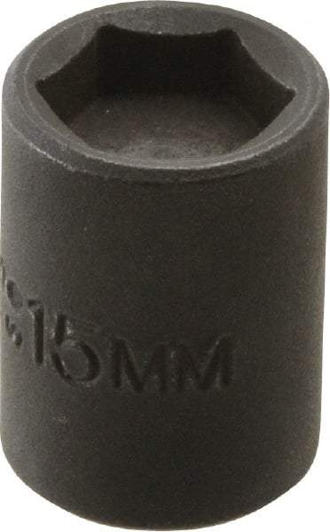 Proto - 3/8" Drive 15mm Standard Magnetic Impact Socket - 6 Points, 1-3/16" OAL - USA Tool & Supply