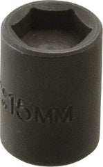 Proto - 3/8" Drive 15mm Standard Magnetic Impact Socket - 6 Points, 1-3/16" OAL - USA Tool & Supply
