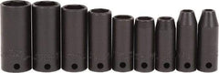Proto - 9 Piece 3/8" Drive Black Finish Deep Well Impact Socket Set - 6 Points, 1/4" to 3/4" Range, Inch Measurement Standard - USA Tool & Supply