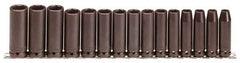 Proto - 15 Piece 1/2" Drive Black Finish Deep Well Impact Socket Set - 6 Points, 3/8" to 1-1/2" Range, Inch Measurement Standard - USA Tool & Supply