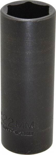 Proto - 1/2" Drive 22mm Deep Thin Wall Impact Socket - 6 Points, 3-1/2" OAL - USA Tool & Supply