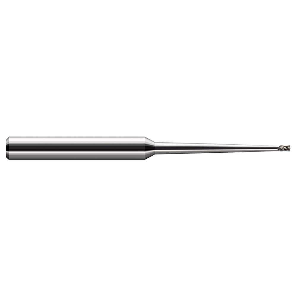 Square End Mill: 1/16'' Dia, 3/32'' LOC, 1/4'' Shank Dia, 4'' OAL, 2 Flutes, Solid Carbide Single End, Uncoated, 30 ° Helix, Centercutting, RH Cut, RH Flute
