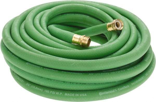 Continental ContiTech - 50' Long Garden Hose - 5/8" Diam, 3/4 GHT, Rubber, 100 psi, Green - USA Tool & Supply