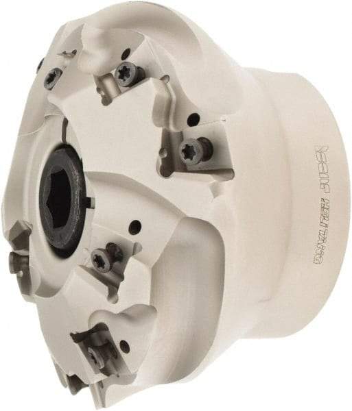 Iscar - 4.252" Cut Diam, 1-1/4" Arbor Hole, 0.637" Max Depth of Cut, 30° Indexable Chamfer & Angle Face Mill - 9 Inserts, T490 LN.. 1306.. Insert, Right Hand Cut, 9 Flutes, Through Coolant, Series Helitang - USA Tool & Supply