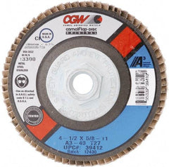 Camel Grinding Wheels - 100 Grit, 4-1/2" Disc Diam, 5/8-11 Center Hole, Type 27 Aluminum Oxide Flap Disc - 13,300 Max RPM, Cloth Backing, Arbor Attaching System, Coated - USA Tool & Supply
