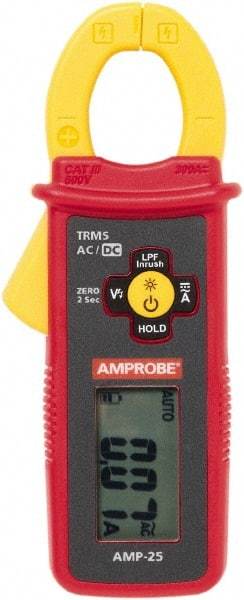 Amprobe - AMP-25, CAT III, Digital True RMS Clamp Meter with 0.9843" Clamp On Jaws - 300 AC/DC Amps, Measures Current - USA Tool & Supply