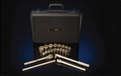 Ampco - 15 Piece 1/4" Drive Full Polish Finish Socket Set - 6 Points, 4mm to 14mm Range, Metric Measurement Standard - USA Tool & Supply