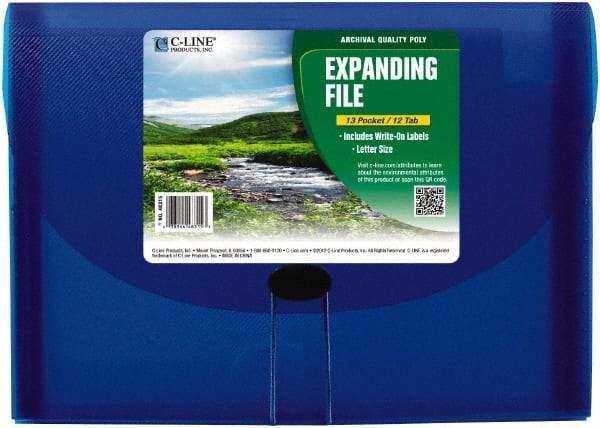 C-LINE - 13 x 9-1/4 x 1-5/8", Letter Size, Blue, Expandable File Folders with Top Tab Pocket - Has Index Tabs, 1 per Box - USA Tool & Supply