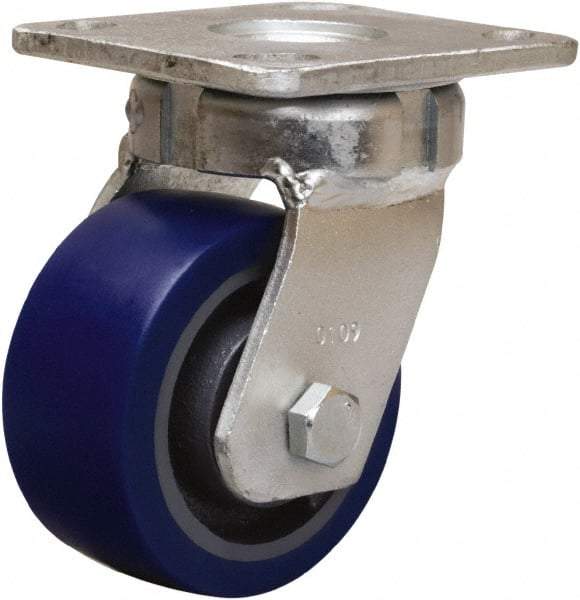 Hamilton - 4" Diam x 2" Wide x 5-5/8" OAH Top Plate Mount Swivel Caster - Polyurethane Mold onto Cast Iron Center, 600 Lb Capacity, Sealed Precision Ball Bearing, 4 x 4-1/2" Plate - USA Tool & Supply