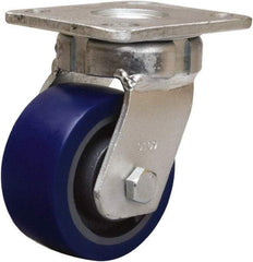 Hamilton - 4" Diam x 2" Wide x 5-5/8" OAH Top Plate Mount Swivel Caster - Polyurethane Mold onto Cast Iron Center, 600 Lb Capacity, Sealed Precision Ball Bearing, 4 x 4-1/2" Plate - USA Tool & Supply