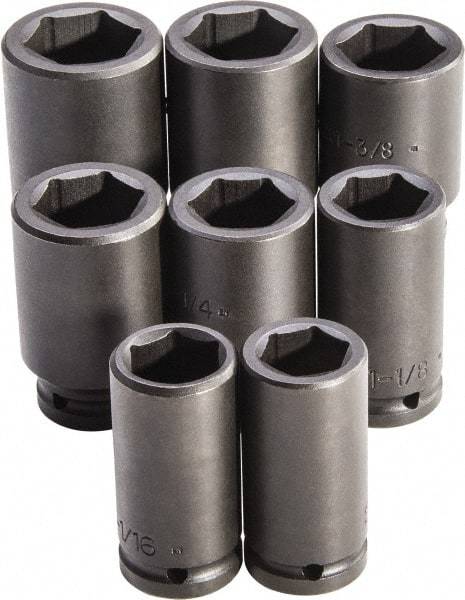 Proto - 8 Piece 3/4" Drive Full Polish Finish Deep Well Impact Socket Set - 6 Points, 1" to 3/4" Range, Inch Measurement Standard - USA Tool & Supply