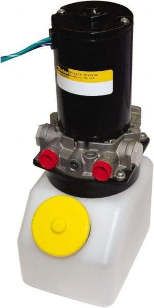 Parker - 0.75 hp, 2,000 Max psi, 0.2 GPM, Hydraulic Power Unit - 1/4 Gal Tank, 6.73" Long x 4.43" Wide x 11.83" High, 7/16-20 Port Size, 24 VDC, 24 Amp - USA Tool & Supply