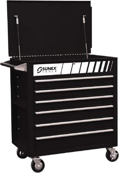 Sunex Tools - 600 Lb Capacity, 34-1/2" Wide x 20" Long x 39-1/2" High Service Cart - 6 Shelf, Steel, Heavy-Duty Casters - USA Tool & Supply