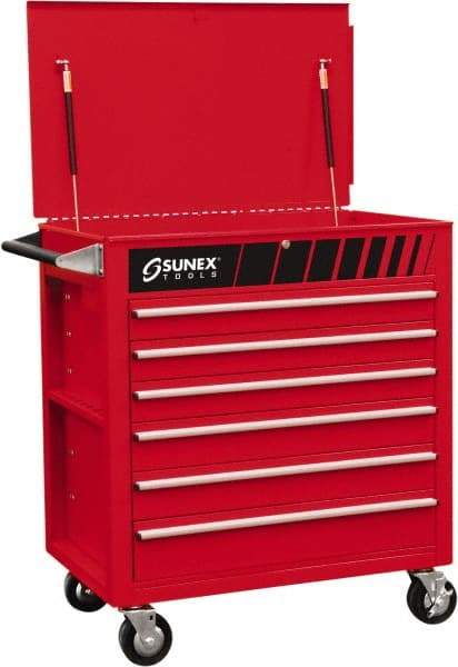 Sunex Tools - 600 Lb Capacity, 34-1/2" Wide x 20" Long x 39-1/2" High Service Cart - 6 Shelf, Steel, Heavy-Duty Casters - USA Tool & Supply