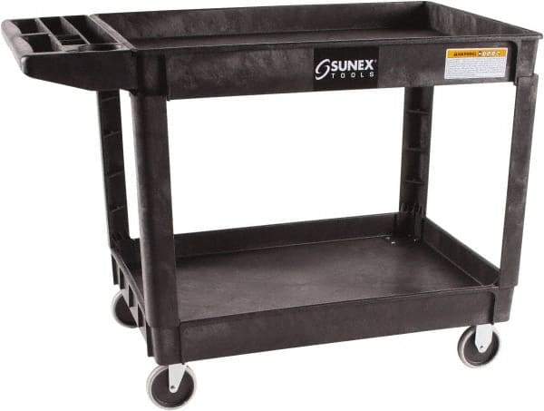 Sunex Tools - 500 Lb Capacity, 26" Wide x 46" Long x 33-1/2" High Standard Utility Cart - 2 Shelf, Plastic, Hard Rubber Casters - USA Tool & Supply