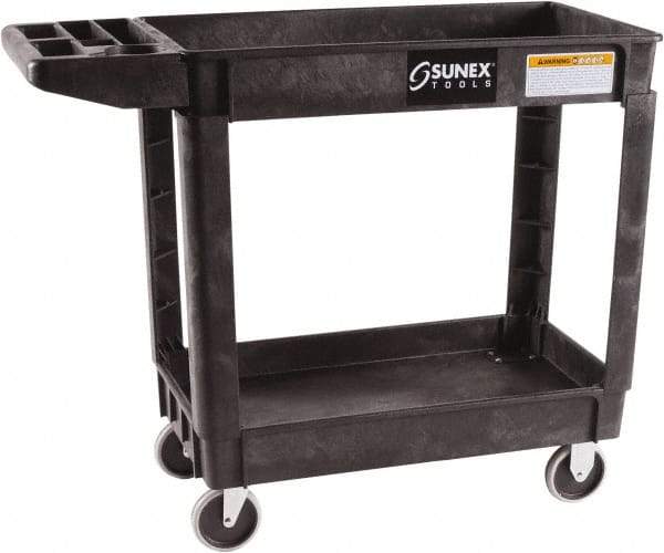 Sunex Tools - 500 Lb Capacity, 18" Wide x 41" Long x 33-1/2" High Standard Utility Cart - 2 Shelf, Plastic, Hard Rubber Casters - USA Tool & Supply