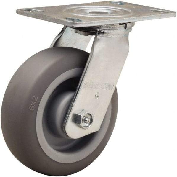 Hamilton - 6" Diam x 2" Wide x 7-1/2" OAH Top Plate Mount Swivel Caster - Rubber Mold on Polyolefin, 410 Lb Capacity, Straight Roller Bearing, 4-1/2 x 6-1/4" Plate - USA Tool & Supply