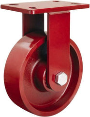Hamilton - 6" Diam x 2-1/2" Wide x 7-1/2" OAH Top Plate Mount Rigid Caster - Cast Iron, 2,200 Lb Capacity, Tapered Roller Bearing, 5 x 7" Plate - USA Tool & Supply