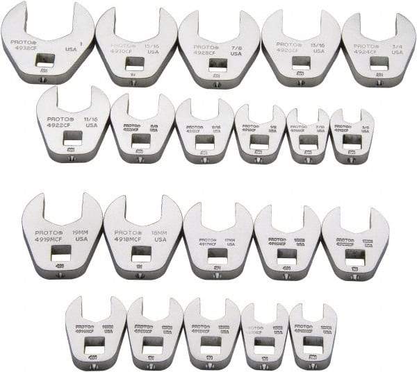 Proto - 20 Piece 3/8" Drive Open End Crowfoot Wrench Set - 3/8 to 1", with N/A - USA Tool & Supply