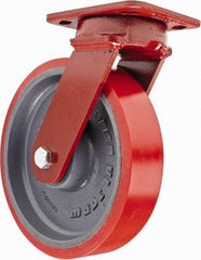 Hamilton - 8" Diam x 2" Wide x 9-1/2" OAH Top Plate Mount Swivel Caster with Brake - Polyurethane, 1,800 Lb Capacity, Sealed Precision Ball Bearing, 4 x 5" Plate - USA Tool & Supply