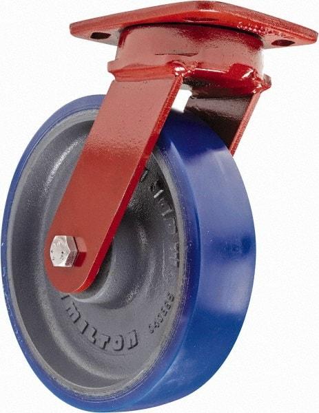 Hamilton - 8" Diam x 2" Wide x 9-1/2" OAH Top Plate Mount Swivel Caster - Polyurethane, 1,200 Lb Capacity, Sealed Precision Ball Bearing, 4 x 5" Plate - USA Tool & Supply