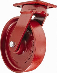 Hamilton - 8" Diam x 2" Wide x 9-1/2" OAH Top Plate Mount Swivel Caster - Steel, 1,500 Lb Capacity, Sealed Precision Ball Bearing, 4 x 5" Plate - USA Tool & Supply