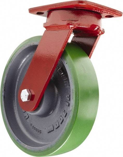 Hamilton - 8" Diam x 2" Wide x 9-1/2" OAH Top Plate Mount Swivel Caster - Polyurethane, 1,500 Lb Capacity, Sealed Precision Ball Bearing, 4 x 5" Plate - USA Tool & Supply