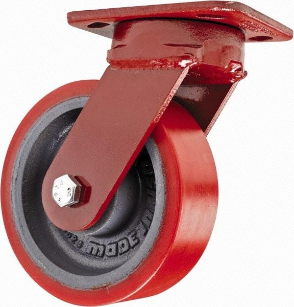 Hamilton - 6" Diam x 2" Wide x 7-1/2" OAH Top Plate Mount Swivel Caster - Polyurethane, 1,400 Lb Capacity, Sealed Precision Ball Bearing, 4 x 5" Plate - USA Tool & Supply