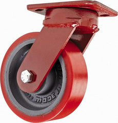 Hamilton - 6" Diam x 2" Wide x 7-1/2" OAH Top Plate Mount Swivel Caster - Polyurethane, 1,400 Lb Capacity, Sealed Precision Ball Bearing, 4 x 5" Plate - USA Tool & Supply