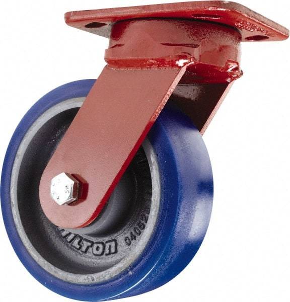 Hamilton - 6" Diam x 2" Wide x 7-1/2" OAH Top Plate Mount Swivel Caster with Brake - Polyurethane, 960 Lb Capacity, Sealed Precision Ball Bearing, 4 x 5" Plate - USA Tool & Supply