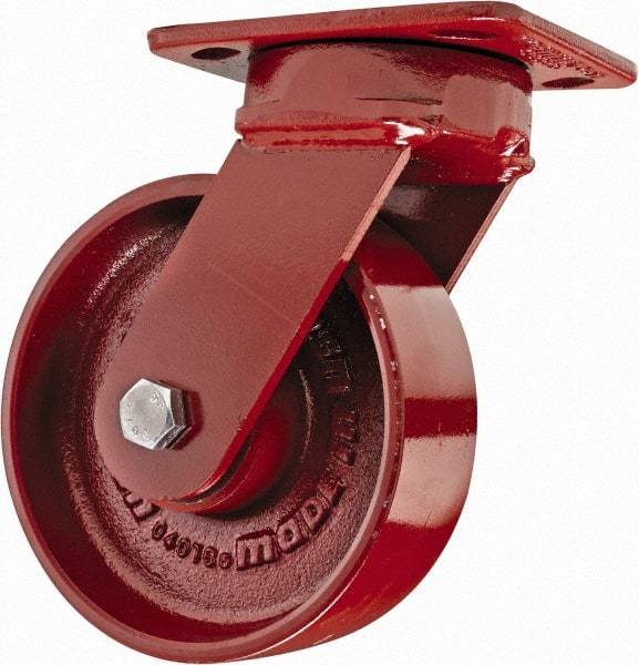 Hamilton - 6" Diam x 2" Wide x 7-1/2" OAH Top Plate Mount Swivel Caster with Brake - Steel, 1,400 Lb Capacity, Sealed Precision Ball Bearing, 4 x 5" Plate - USA Tool & Supply