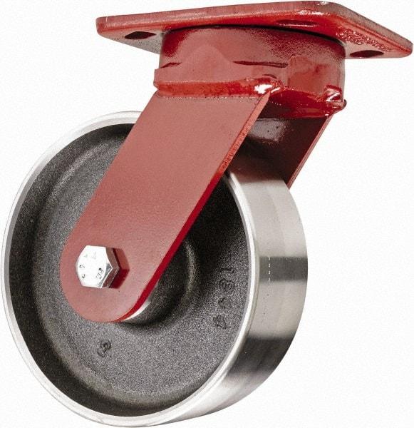 Hamilton - 6" Diam x 2" Wide x 7-1/2" OAH Top Plate Mount Swivel Caster - Steel, 2,500 Lb Capacity, Sealed Precision Ball Bearing, 4 x 5" Plate - USA Tool & Supply