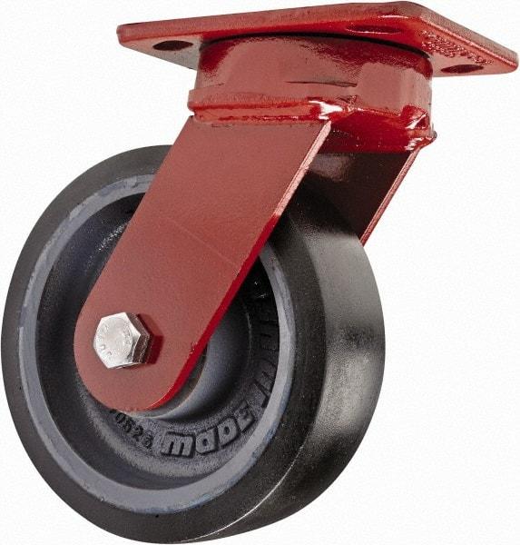 Hamilton - 6" Diam x 2" Wide x 7-1/2" OAH Top Plate Mount Swivel Caster with Brake - Polyurethane, 1,560 Lb Capacity, Sealed Precision Ball Bearing, 4 x 5" Plate - USA Tool & Supply
