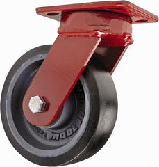 Hamilton - 6" Diam x 2" Wide x 7-1/2" OAH Top Plate Mount Swivel Caster with Brake - Polyurethane, 1,560 Lb Capacity, Sealed Precision Ball Bearing, 4 x 5" Plate - USA Tool & Supply