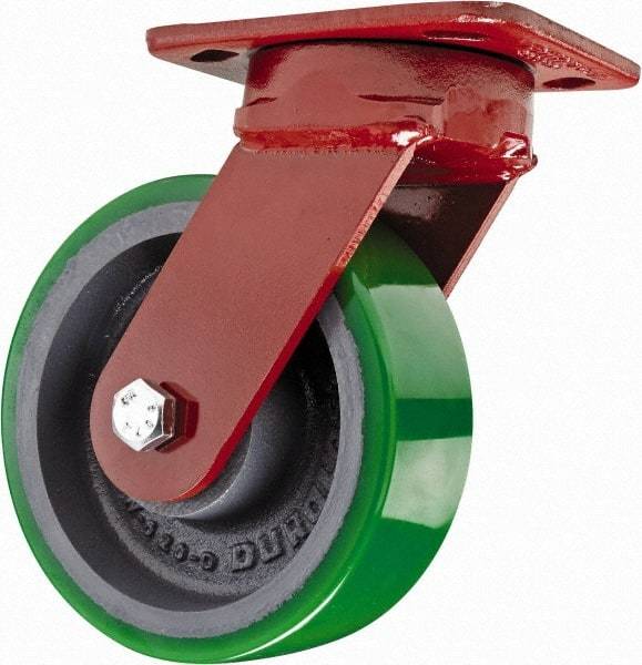 Hamilton - 6" Diam x 2" Wide x 7-1/2" OAH Top Plate Mount Swivel Caster with Brake - Polyurethane, 1,200 Lb Capacity, Sealed Precision Ball Bearing, 4 x 5" Plate - USA Tool & Supply