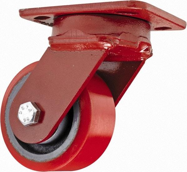 Hamilton - 4" Diam x 2" Wide x 5-5/8" OAH Top Plate Mount Swivel Caster - Polyurethane, 900 Lb Capacity, Sealed Precision Ball Bearing, 4 x 5" Plate - USA Tool & Supply