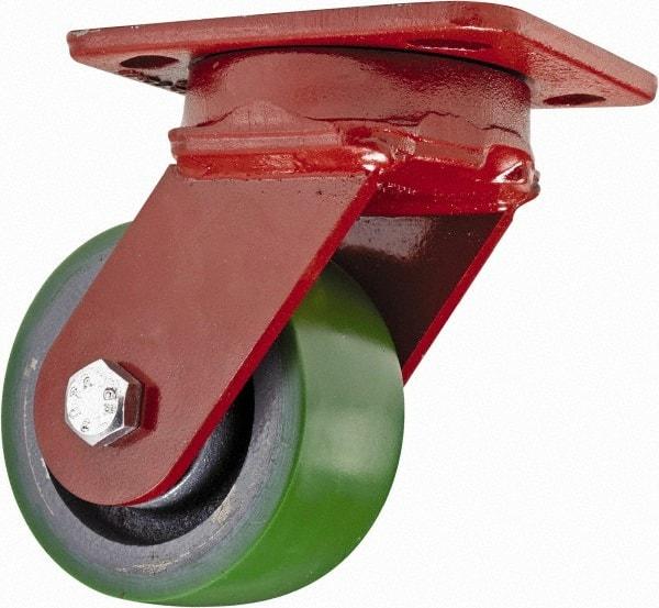 Hamilton - 4" Diam x 2" Wide x 5-5/8" OAH Top Plate Mount Swivel Caster - Polyurethane, 975 Lb Capacity, Sealed Precision Ball Bearing, 4 x 5" Plate - USA Tool & Supply