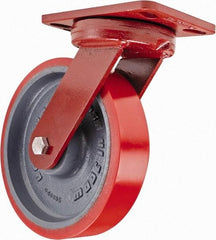 Hamilton - 8" Diam x 2" Wide x 9-3/4" OAH Top Plate Mount Swivel Caster - Polyurethane, 1,800 Lb Capacity, Sealed Precision Ball Bearing, 4-1/2 x 6-1/2" Plate - USA Tool & Supply