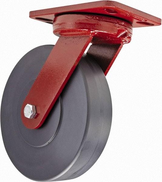 Hamilton - 8" Diam x 2" Wide x 9-3/4" OAH Top Plate Mount Swivel Caster with Brake - Plastic, 2,500 Lb Capacity, Sealed Precision Ball Bearing, 4-1/2 x 6-1/2" Plate - USA Tool & Supply