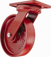 Hamilton - 8" Diam x 2" Wide x 9-3/4" OAH Top Plate Mount Swivel Caster - Steel, 1,500 Lb Capacity, Sealed Precision Ball Bearing, 4-1/2 x 6-1/2" Plate - USA Tool & Supply