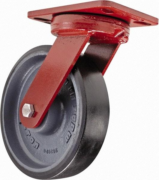 Hamilton - 8" Diam x 2" Wide x 9-3/4" OAH Top Plate Mount Swivel Caster - Polyurethane, 1,950 Lb Capacity, Sealed Precision Ball Bearing, 4-1/2 x 6-1/2" Plate - USA Tool & Supply