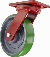 Hamilton - 8" Diam x 2" Wide x 9-3/4" OAH Top Plate Mount Swivel Caster - Polyurethane, 1,500 Lb Capacity, Sealed Precision Ball Bearing, 4-1/2 x 6-1/2" Plate - USA Tool & Supply