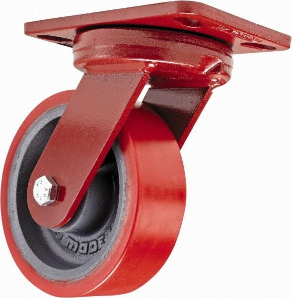 Hamilton - 6" Diam x 2" Wide x 7-3/4" OAH Top Plate Mount Swivel Caster - Polyurethane, 1,400 Lb Capacity, Sealed Precision Ball Bearing, 4-1/2 x 6-1/2" Plate - USA Tool & Supply