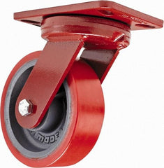 Hamilton - 6" Diam x 2" Wide x 7-3/4" OAH Top Plate Mount Swivel Caster - Polyurethane, 1,400 Lb Capacity, Sealed Precision Ball Bearing, 4-1/2 x 6-1/2" Plate - USA Tool & Supply