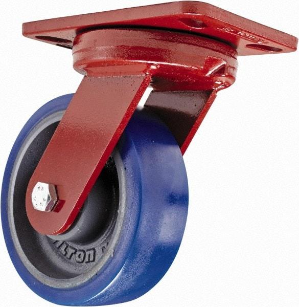 Hamilton - 6" Diam x 2" Wide x 7-3/4" OAH Top Plate Mount Swivel Caster with Brake - Polyurethane, 960 Lb Capacity, Sealed Precision Ball Bearing, 4-1/2 x 6-1/2" Plate - USA Tool & Supply